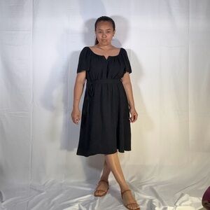 Black Midi Sundress with Puff Cap Sleeves